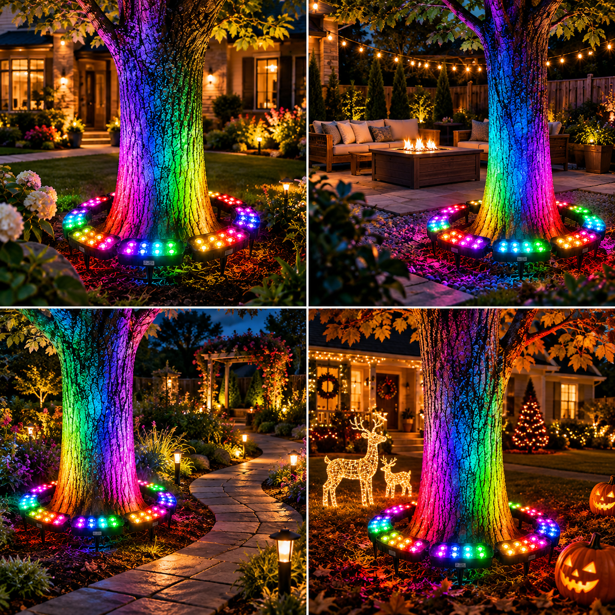 RGB tree light in garden and seasonal scenes