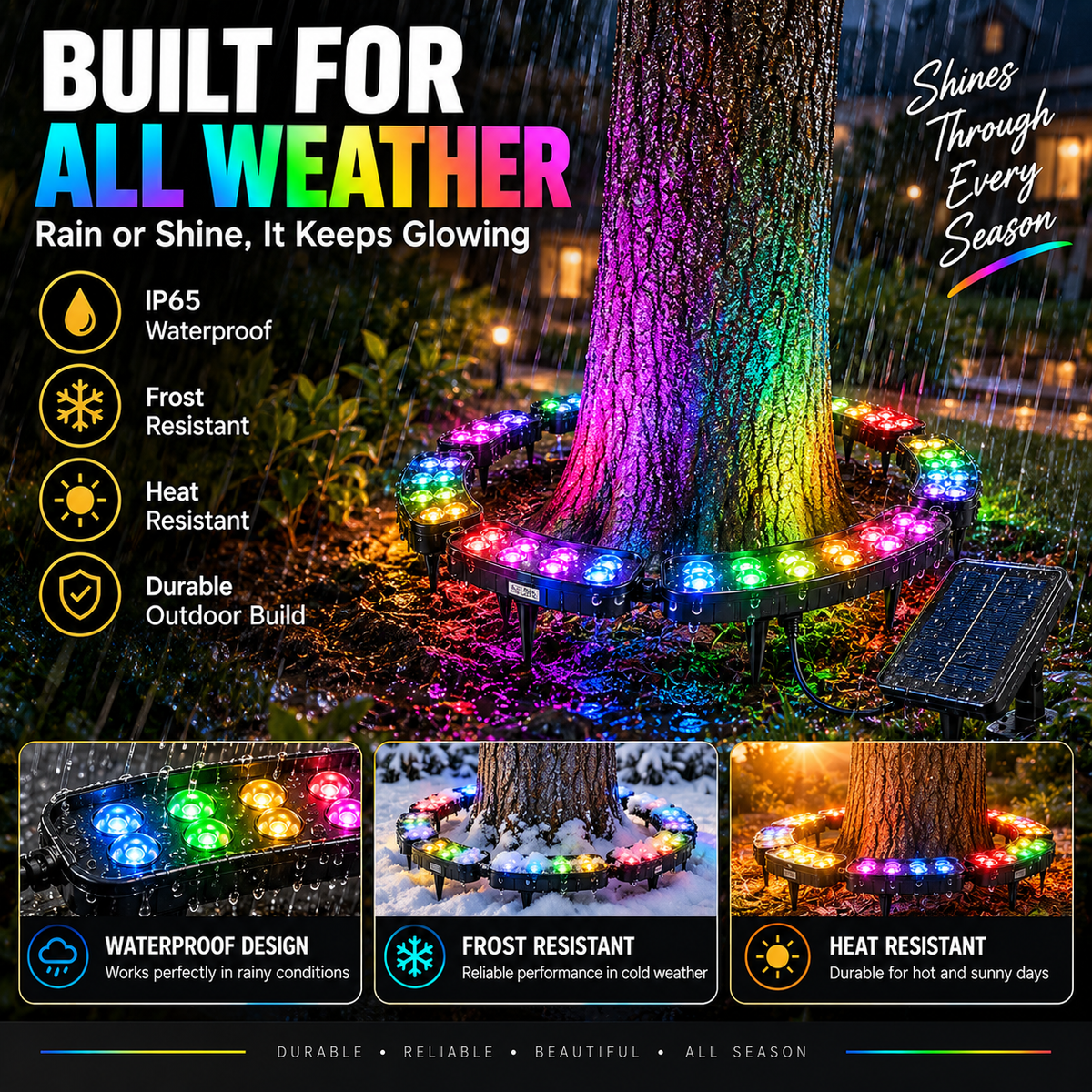 Outdoor solar RGB tree lighting